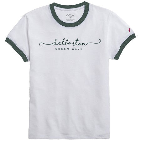 League Ladies intramural s/s tee- White w/script Delbarton
