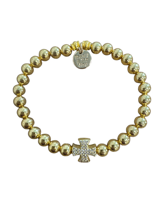 Bracelet - The Rosary Is The Way Gold Crystal Cross Bracelet - Gold