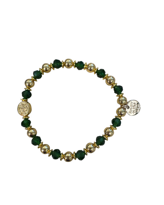 Bracelet -Rosary is the Way - St Benedict Medium Crystal Bead bracelet - Gold bead with green crystal