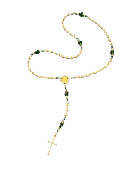 Rosary - The Rosary Is The Way Small Gold & Green Crystal Bead Rosary - Gold/Green