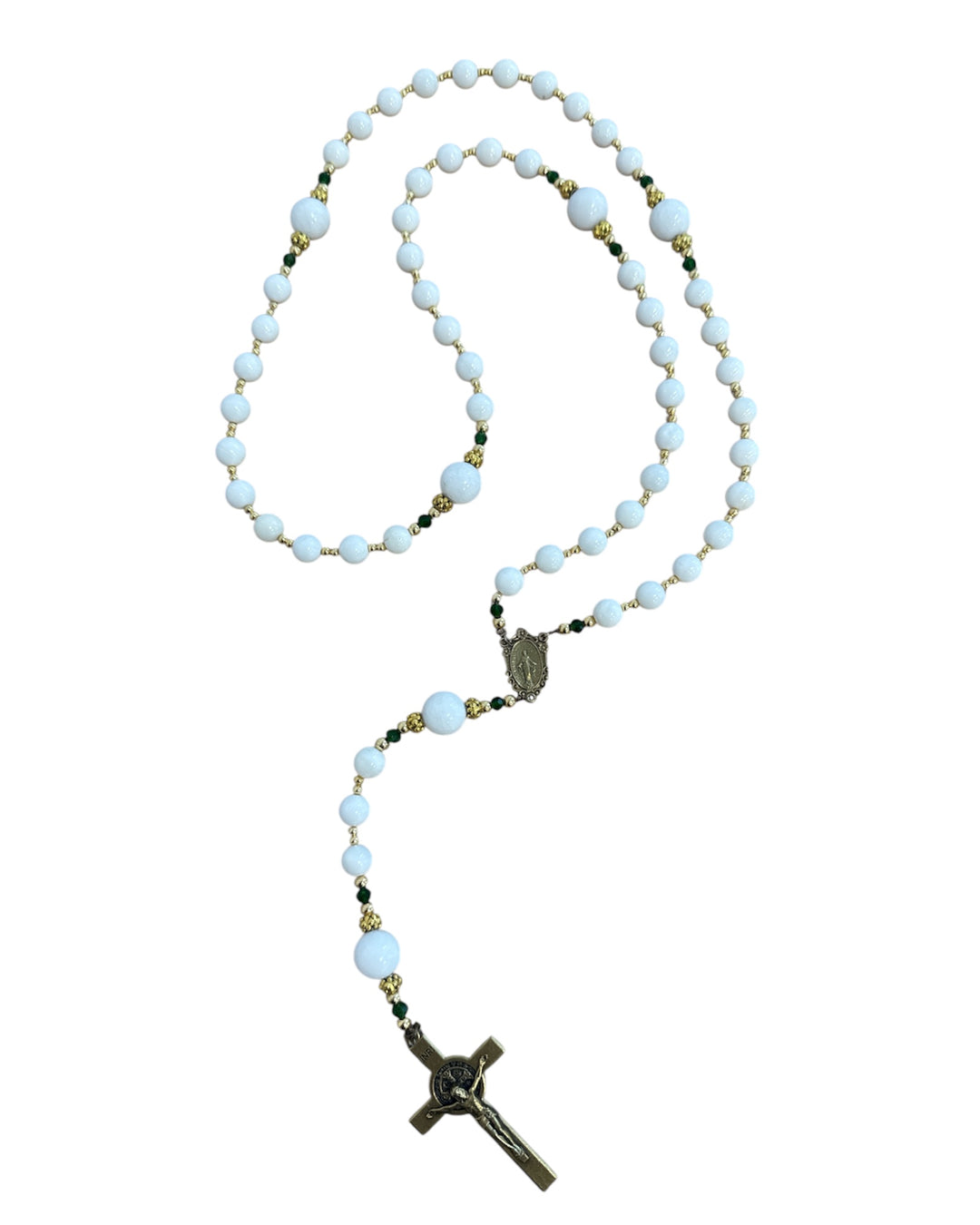 Rosary - The Rosary Is The Way Bead &amp; Crystal Rosary - White &amp; Green