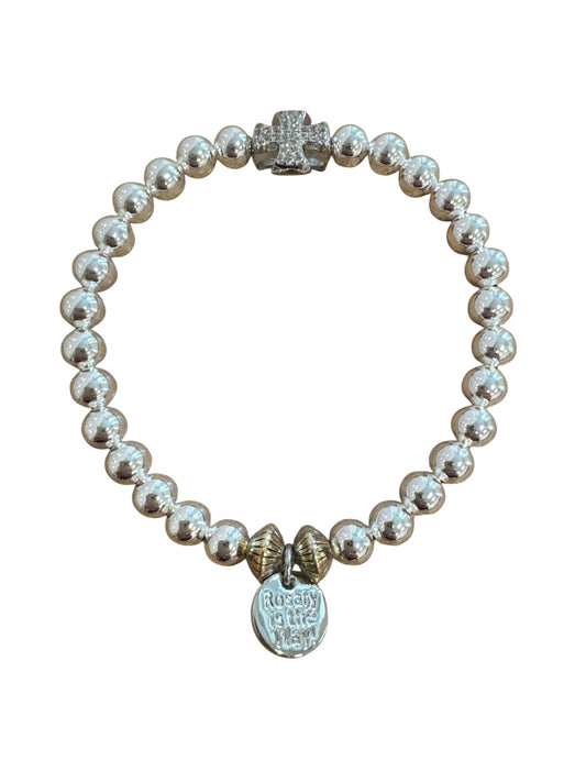 Bracelet - The Rosary Is The Way Silver Crystal Cross Bracelet - Silver