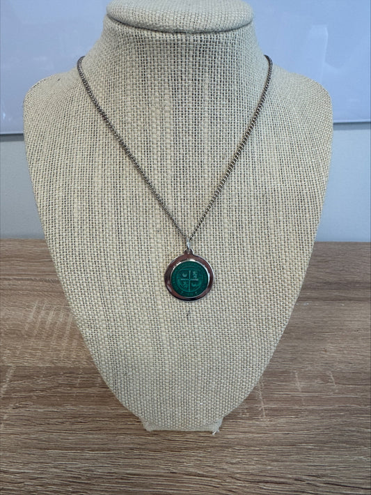 Charm - F. Gerald New Small Dark Green Crest Charm on Large Silver Disk - Dark Green