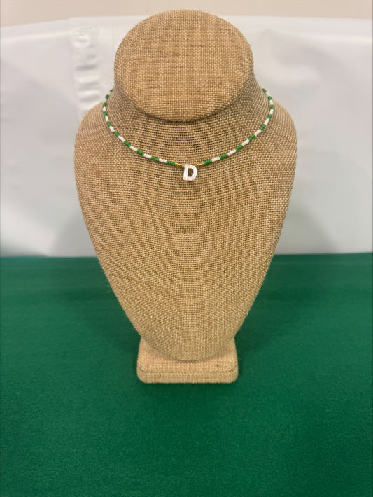 Necklace - Summer Love Designs D Charm Choker - Green/Gold/White