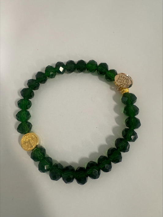 Bracelet - The Rosary Is The Way St. Benedict Crystal Bracelet - Green