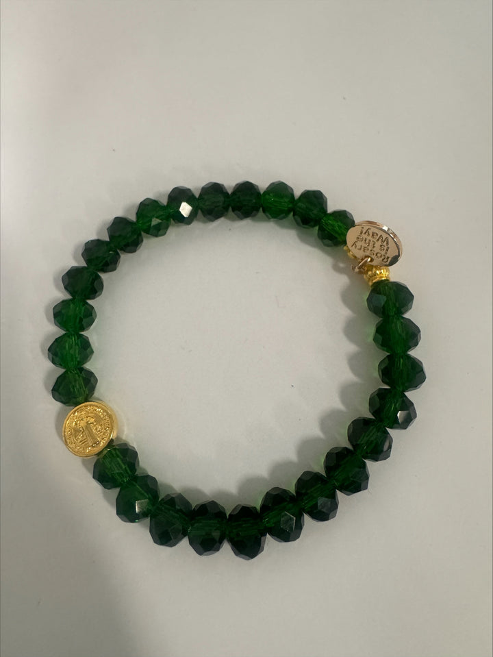 Bracelet - The Rosary Is The Way St. Benedict Crystal Bracelet - Green