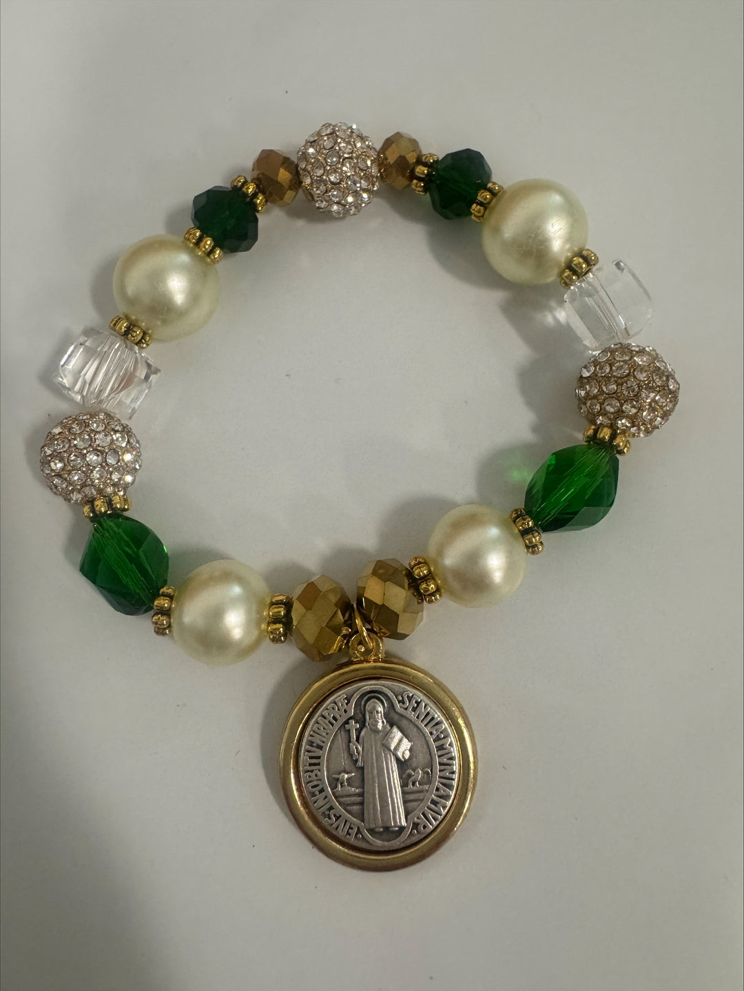Bracelet - The Rosary Is The Way Faith with Fashion Bracelet - Crystal, Green, Pearl &amp; Gold