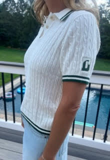 Ellsworth & Ivey LADIES Cable Knit S/S Polo Sweater - White