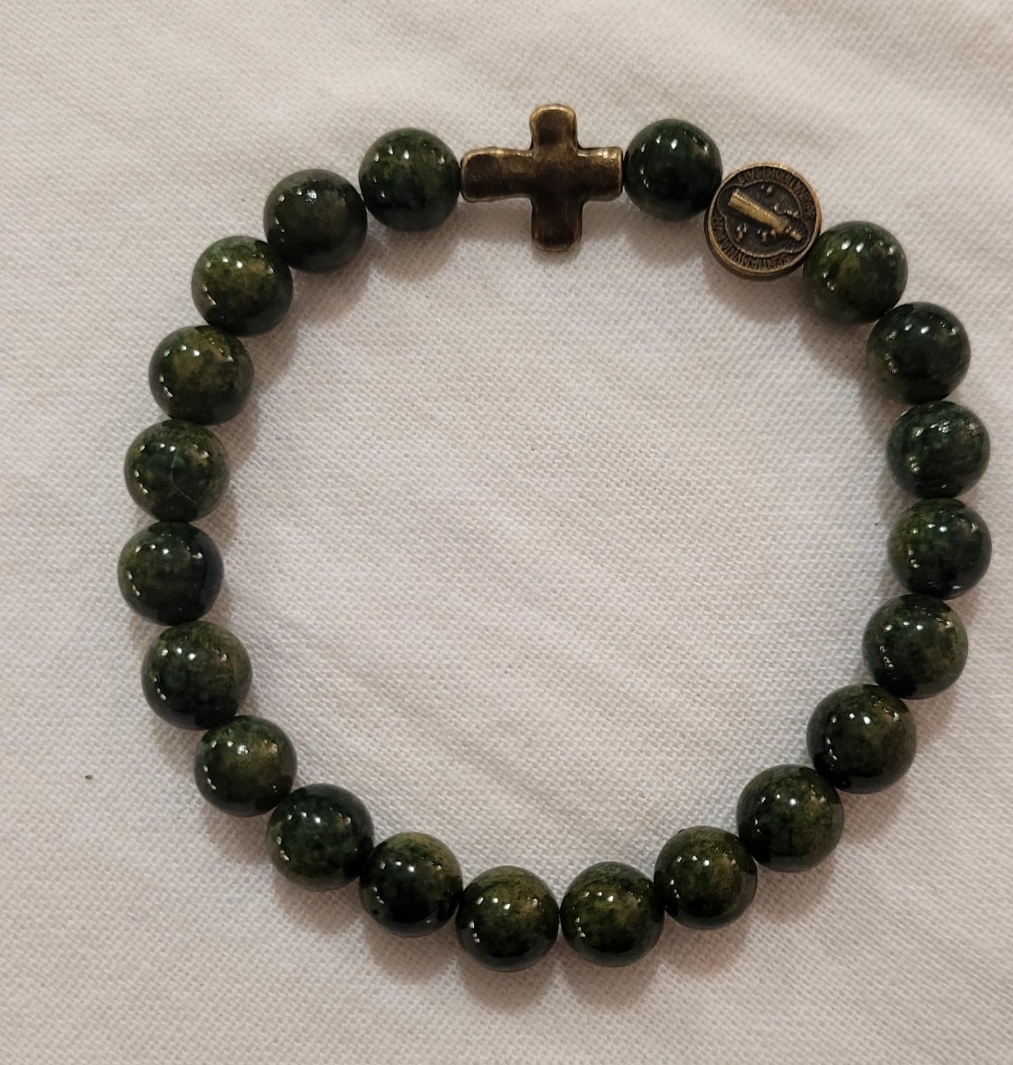 Bracelet -  Beaded - Dark Green and Bronze
