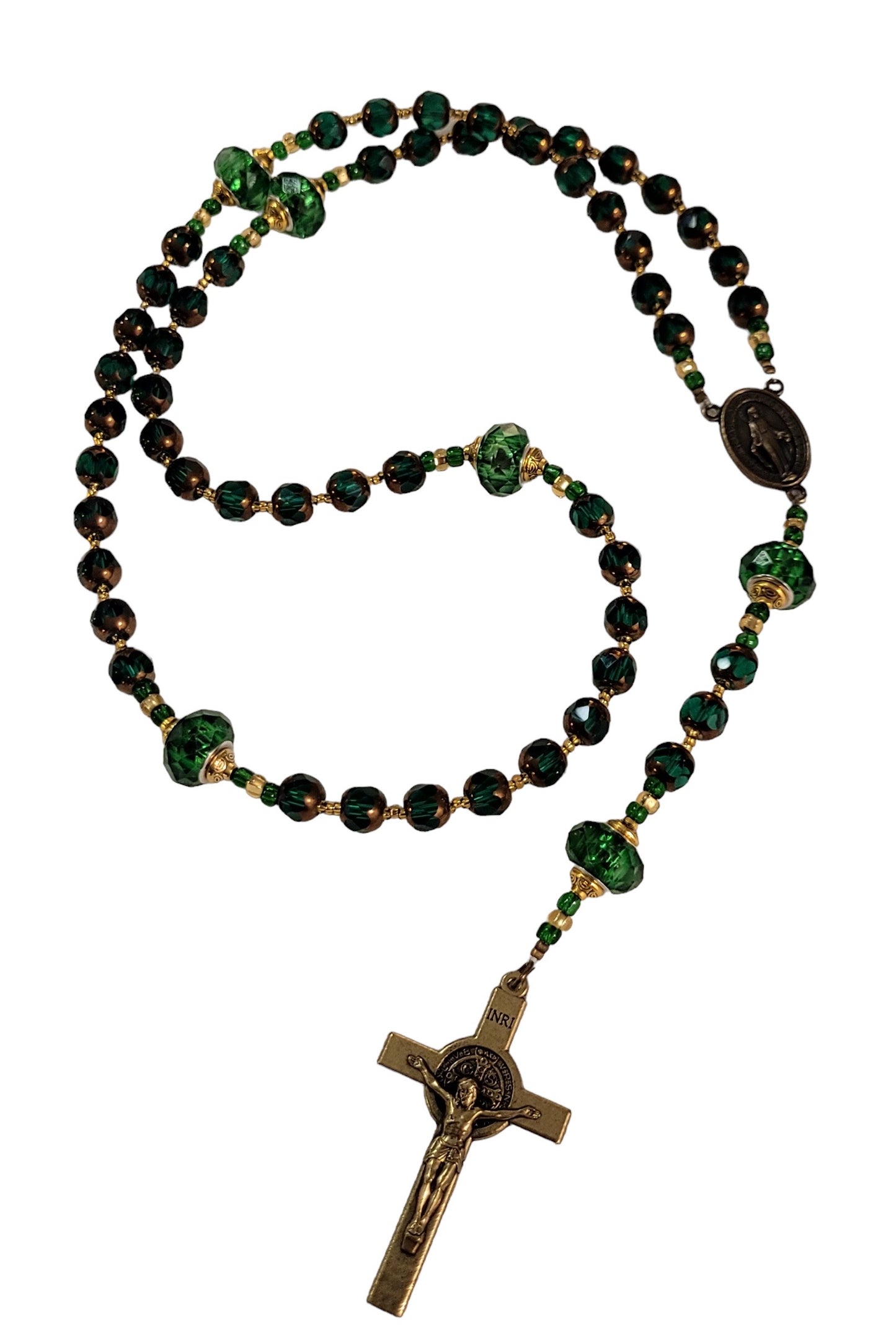 Rosary - Green, gold and black onyx