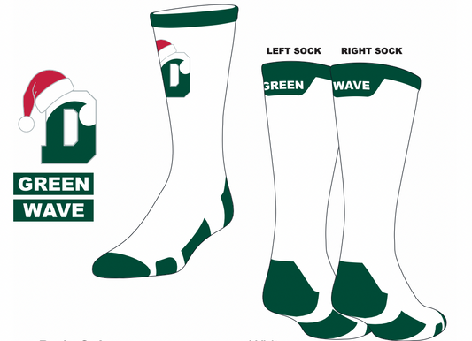 Socks - TCK Varsity Crew Sock with D Wave Santa Hat Logo - White/Green/Red