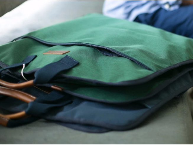 Garment Bag - Hudson Sutler - Green with Navy Blue Handle - Custom Order