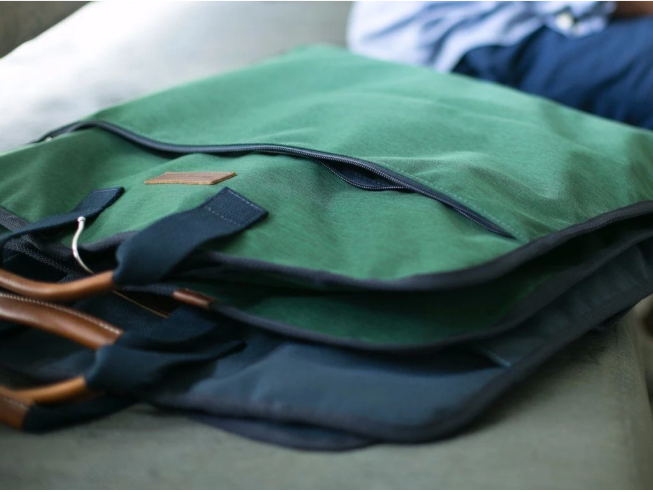 Garment Bag - Hudson Sutler - Green with Navy Blue Handle