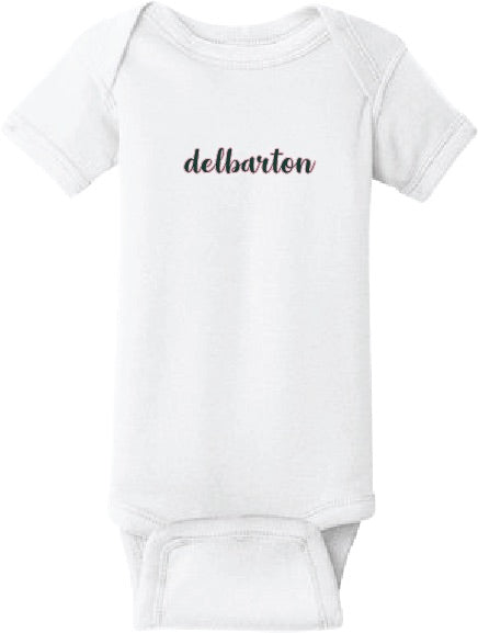 Rabbit Skins Onesie YOUTH (Infant) - White w/ Pink and Green Script Design
