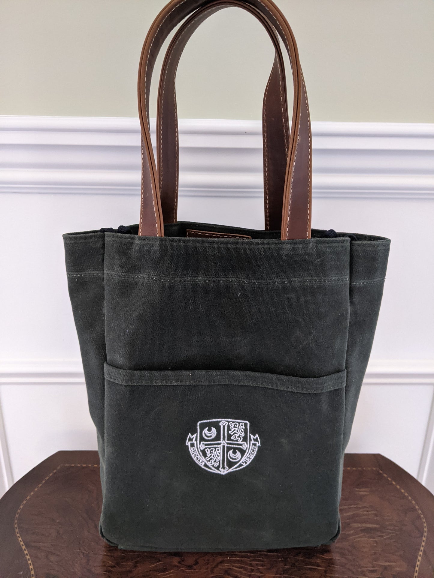 Wine Tote - Hunter Green / Whiskey Brown